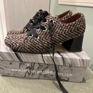 Jeffrey Campbell Tweed Lace-Up Block Heel in Black and Brown
